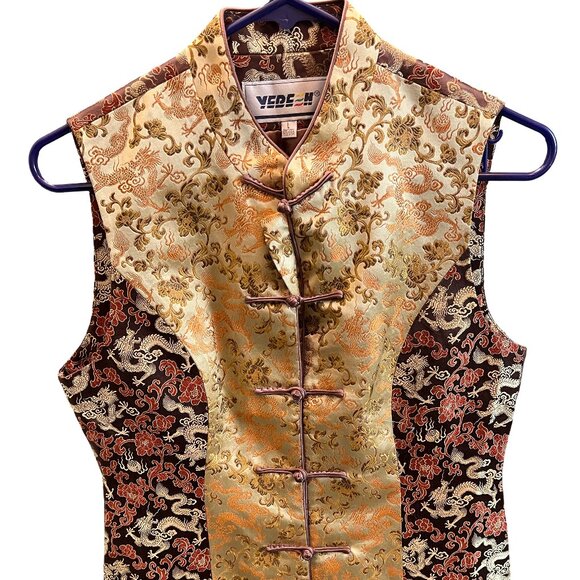 Beautiful (YERE H) Asian Style Dragon Floral Gold and Orange Corset Vest - Picture 2 of 16